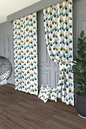 Sarı Traktör Desenli Baskılı Fon Perde Geniş En 1. Kalite