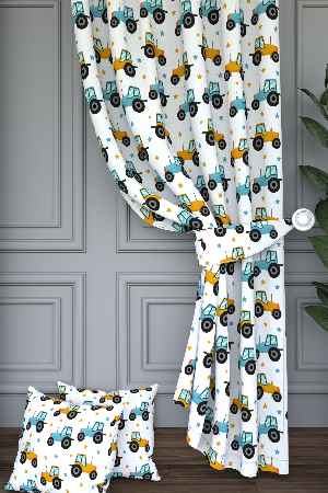 Sarı Traktör Desenli Baskılı Fon Perde Geniş En 1. Kalite