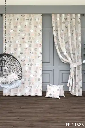 Bebek Odası - Dökümlü Kumaştan Bej Somon Gezegen Desenli Baskılı Fon Perde Geniş En 1. Kalite