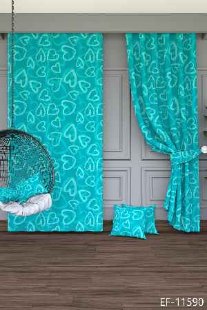 Dökümlü Kumaştan Koyu Mint Yeşil Kalp Desenli Baskılı Fon Perde Geniş En 1. Kalite