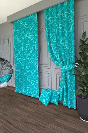 Dökümlü Kumaştan Koyu Mint Yeşil Kalp Desenli Baskılı Fon Perde Geniş En 1. Kalite