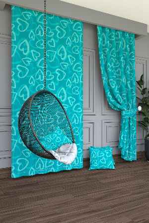 Dökümlü Kumaştan Koyu Mint Yeşil Kalp Desenli Baskılı Fon Perde Geniş En 1. Kalite