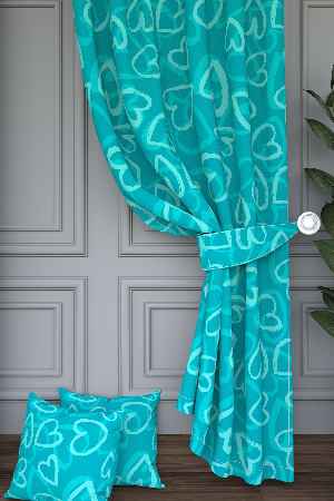 Dökümlü Kumaştan Koyu Mint Yeşil Kalp Desenli Baskılı Fon Perde Geniş En 1. Kalite