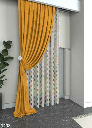 Renkli Modern Desen Keten Zemin Baskılı Tül Perde