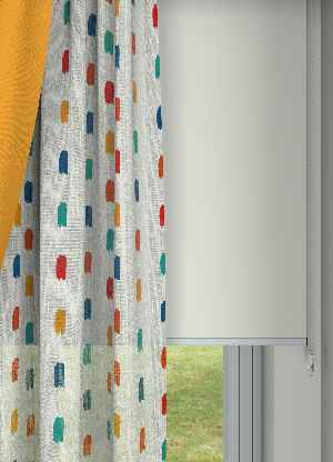 Renkli Modern Desen Keten Zemin Baskılı Tül Perde