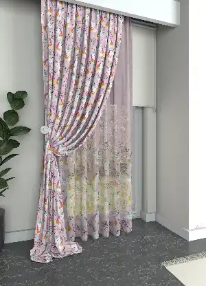 Çocuk Odası Tül - Pembe Unicorn Desenli Keten Zemin Baskılı Tül Perde (( Açıklamayı Okuyunuz ))