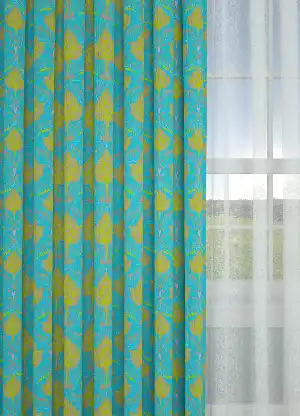 Dökümlü Kumaştan Salon Fon Perde - Turkuaz Sarı Damask Desenli Baskılı Fon Perde Geniş En 1. Kalite