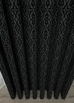 Dökümlü Kumaştan Gri Siyah Modern Desenli Baskılı Fon Perde Geniş En 1. Kalite
