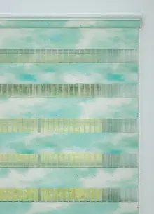 Genç Odası - Mint Suluboya Desenli Baskılı Zebra Perde