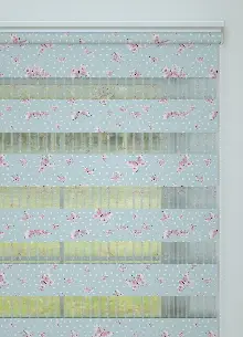 Bebek Odası - Açık Mavi Pembe Kelebek Ve Puan Desenli Baskılı Zebra Perde