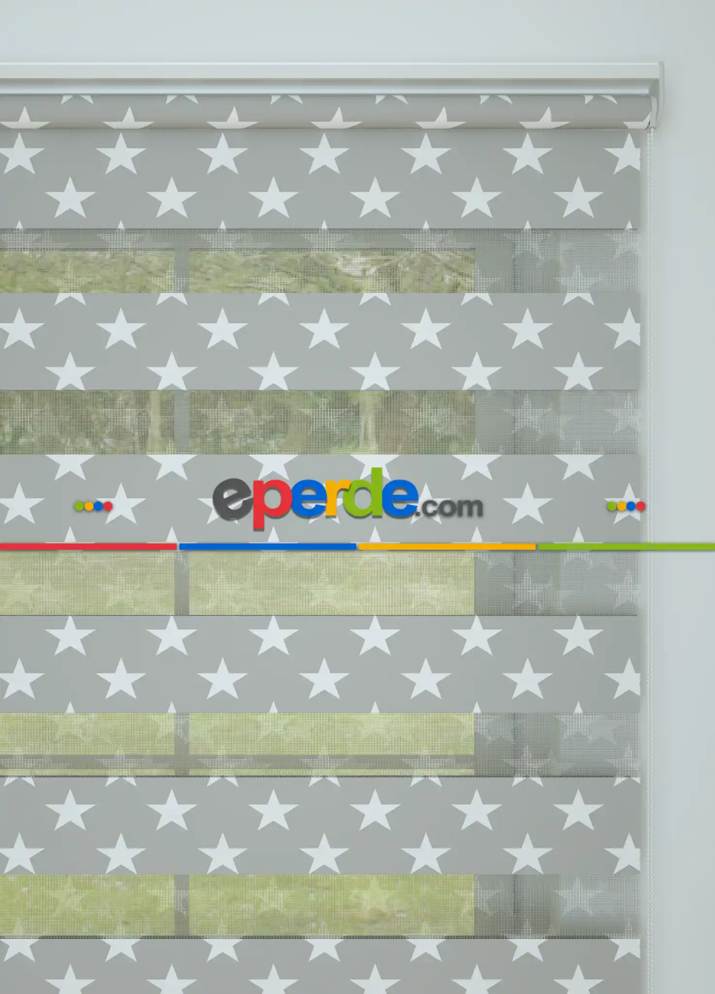 Bebek Odası - Gri Yıldız Desenli Baskılı Zebra Perde