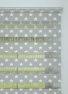 Çocuk Odası - Gri Yıldız Desenli Baskılı Zebra Perde