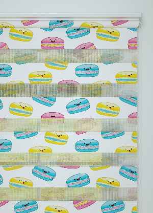 Çocuk Odası - Sarı Pembe Macaron Desenli Baskılı Zebra Perde