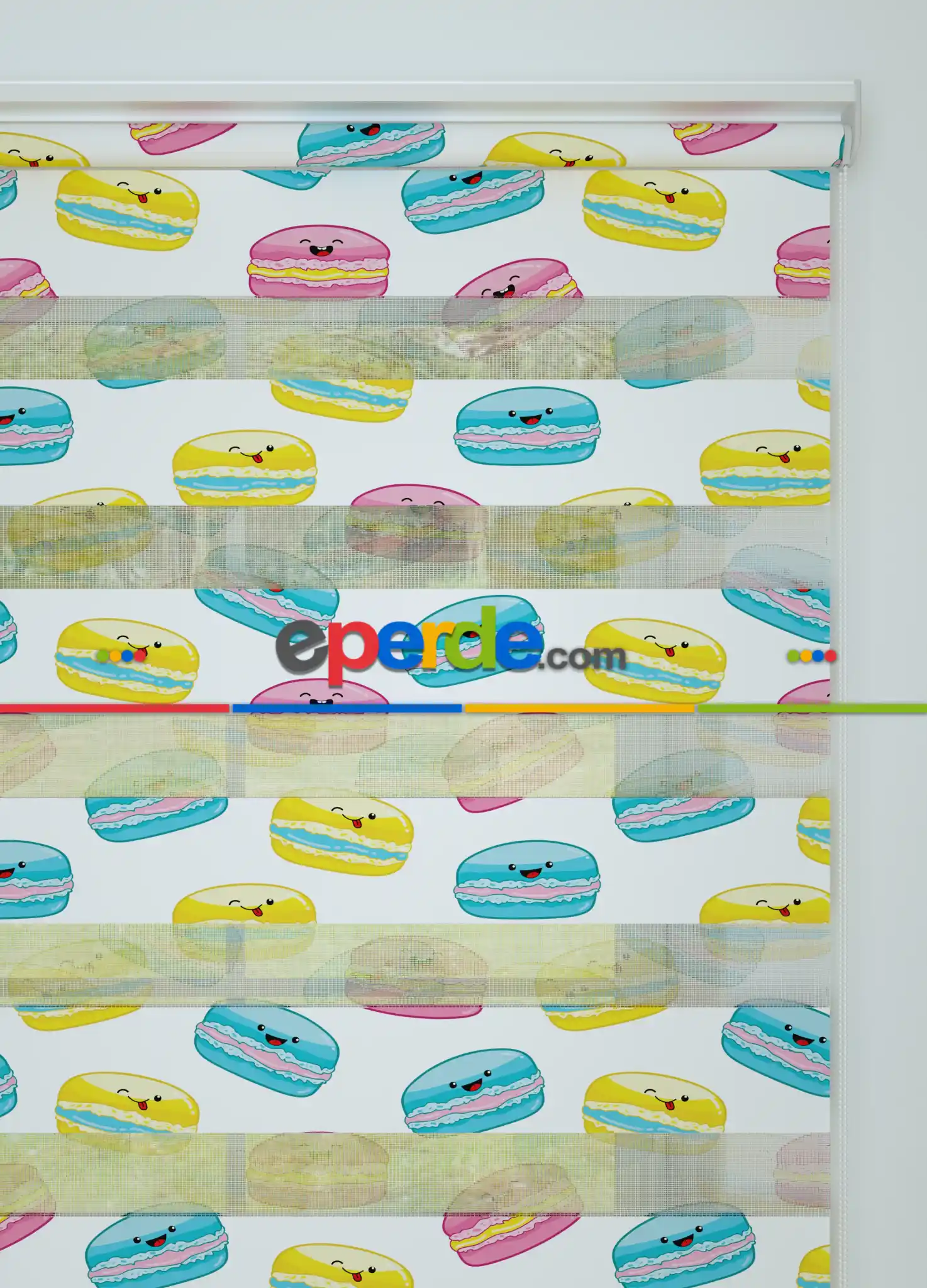 Çocuk Odası - Sarı Pembe Macaron Desenli Baskılı Zebra Perde