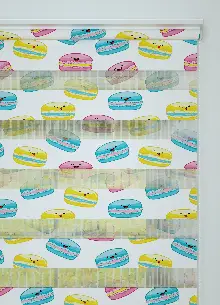 Çocuk Odası - Sarı Pembe Macaron Desenli Baskılı Zebra Perde