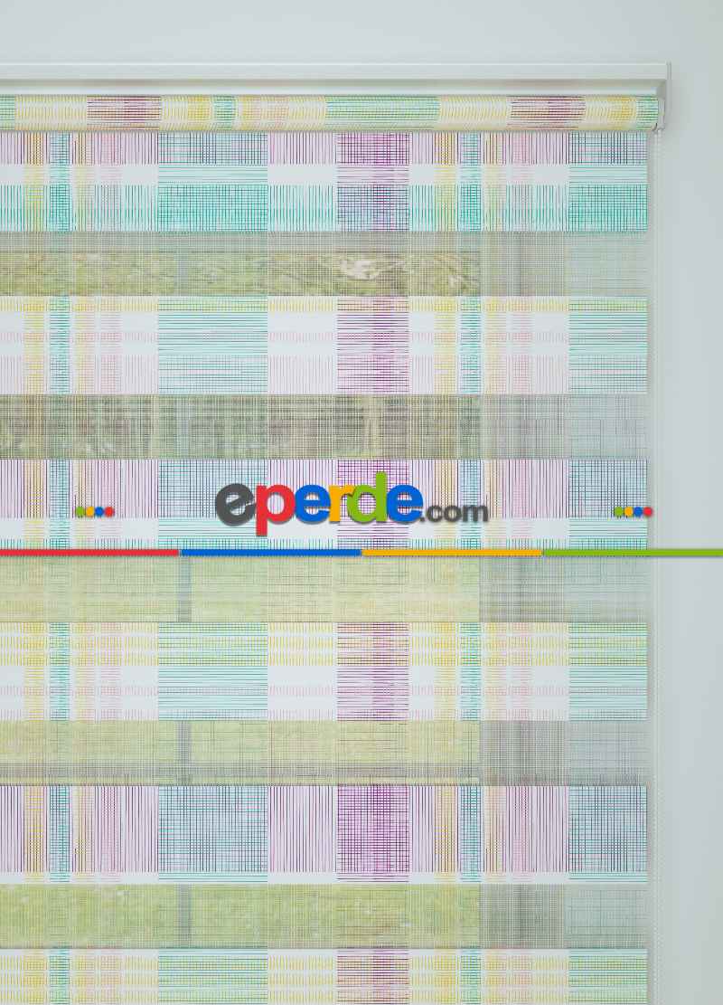 Bebek Odası - Mint Mor Çizgi Desenli Baskılı Zebra Perde