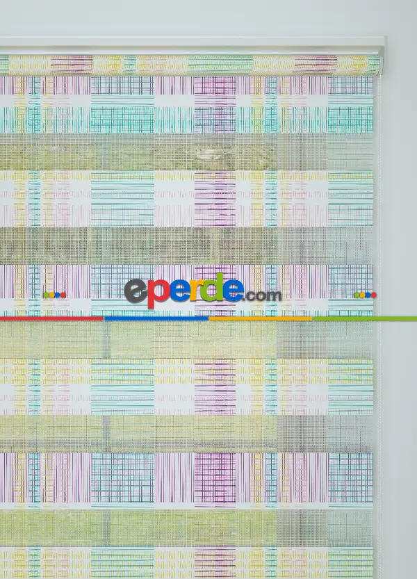 Bebek Odası - Mint Mor Çizgi Desenli Baskılı Zebra Perde