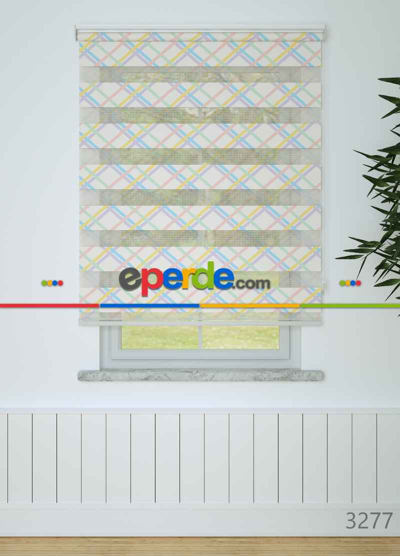 Bebek Odası - Sarı Lila Çizgi Desenli Baskılı Zebra Perde