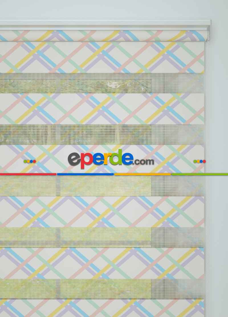 Bebek Odası - Sarı Lila Çizgi Desenli Baskılı Zebra Perde