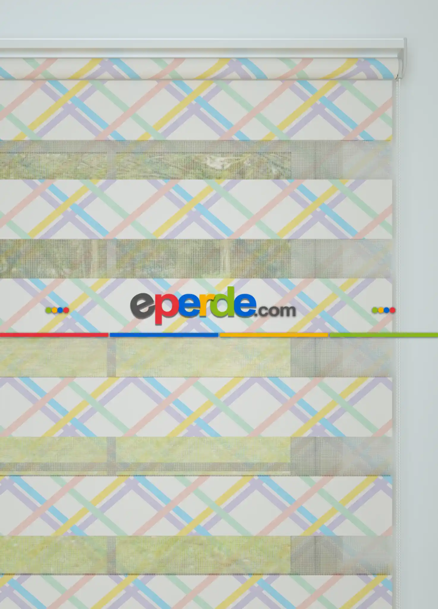 Bebek Odası - Sarı Lila Çizgi Desenli Baskılı Zebra Perde