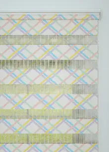 Bebek Odası - Sarı Lila Çizgi Desenli Baskılı Zebra Perde