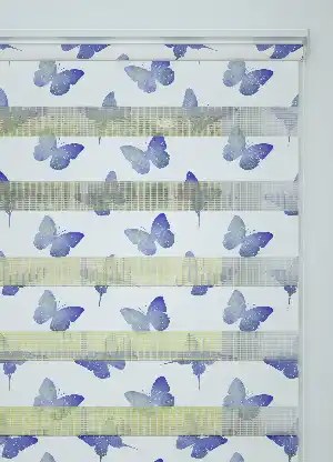 Çocuk Odası - Mavimsi Mor Kelebek Desenli Baskılı Zebra Perde