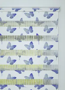 Mavimsi Mor Kelebek Desenli Baskılı Zebra Perde