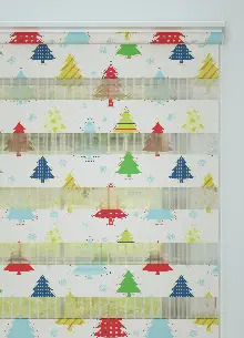 Bebek Odası - Kırmızı Yeşil Çam Ağacı Desenli Baskılı Zebra Perde