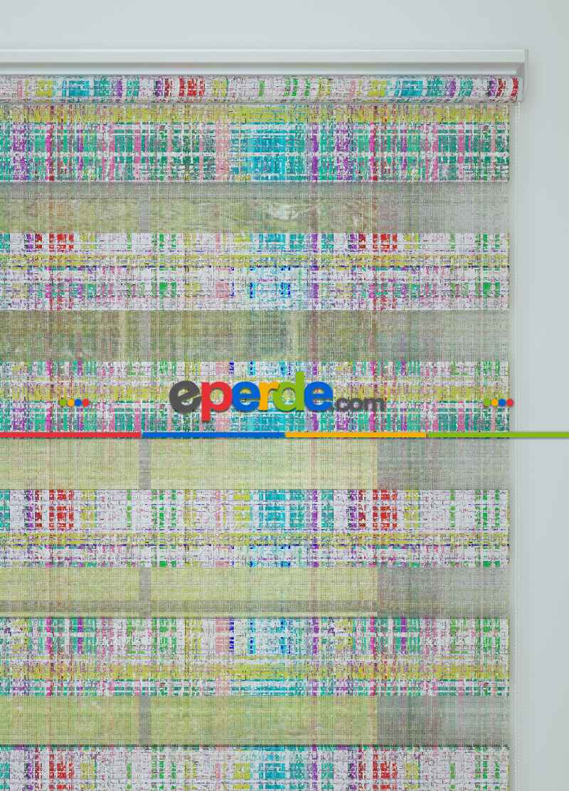 Çocuk Odası - Mint Mor Modern Desenli Baskılı Zebra Perde