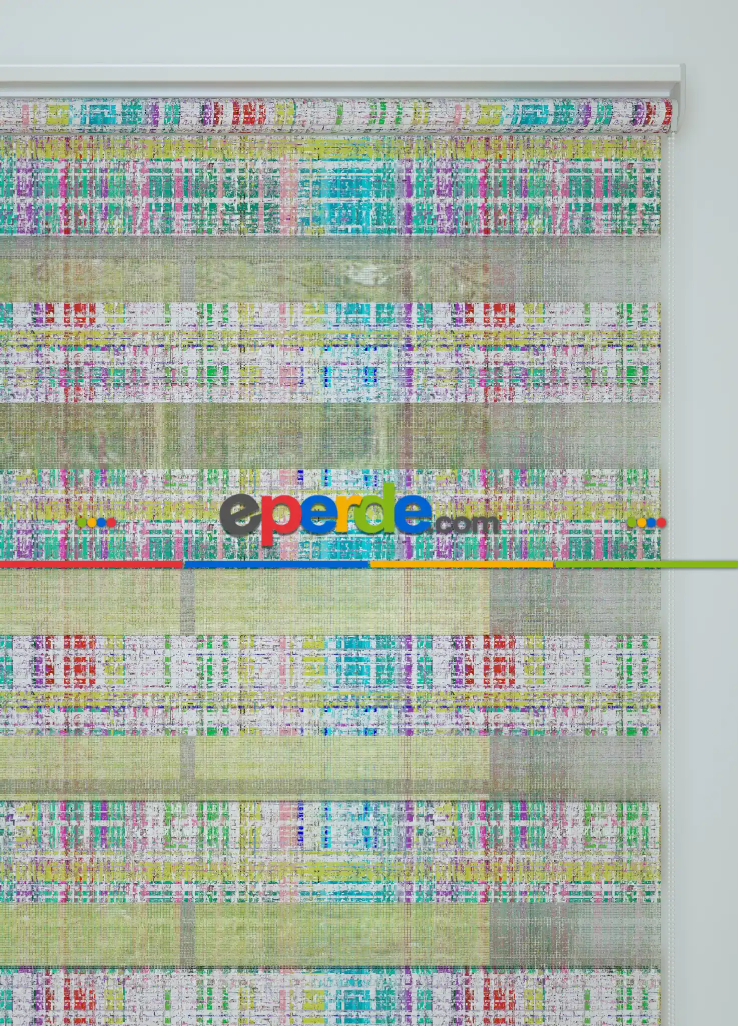 Çocuk Odası - Mint Mor Modern Desenli Baskılı Zebra Perde