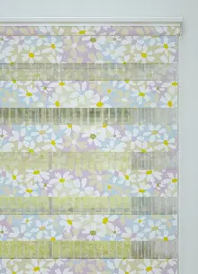 Çocuk Odası - Lila Mavi Papatya Desenli Baskılı Zebra Perde