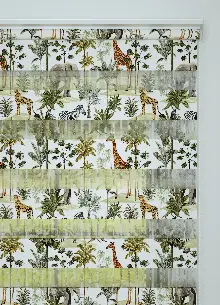 Yeşil Kahverengi Safari Desenli Baskılı Zebra Perde