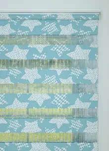 Mavi Yıldız Desenli Baskılı Zebra Perde