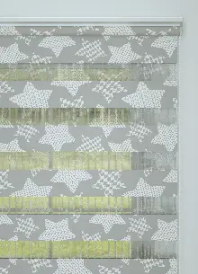 Çocuk Odası - Gri Yıldız Desenli Baskılı Zebra Perde