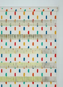 Mint Kırmızı Fırça Desenli Baskılı Zebra Perde