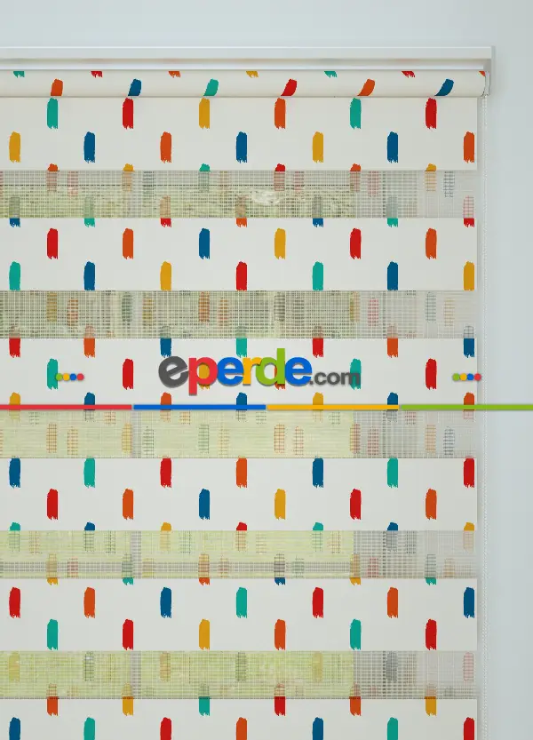 Mint Kırmızı Fırça Desenli Baskılı Zebra Perde