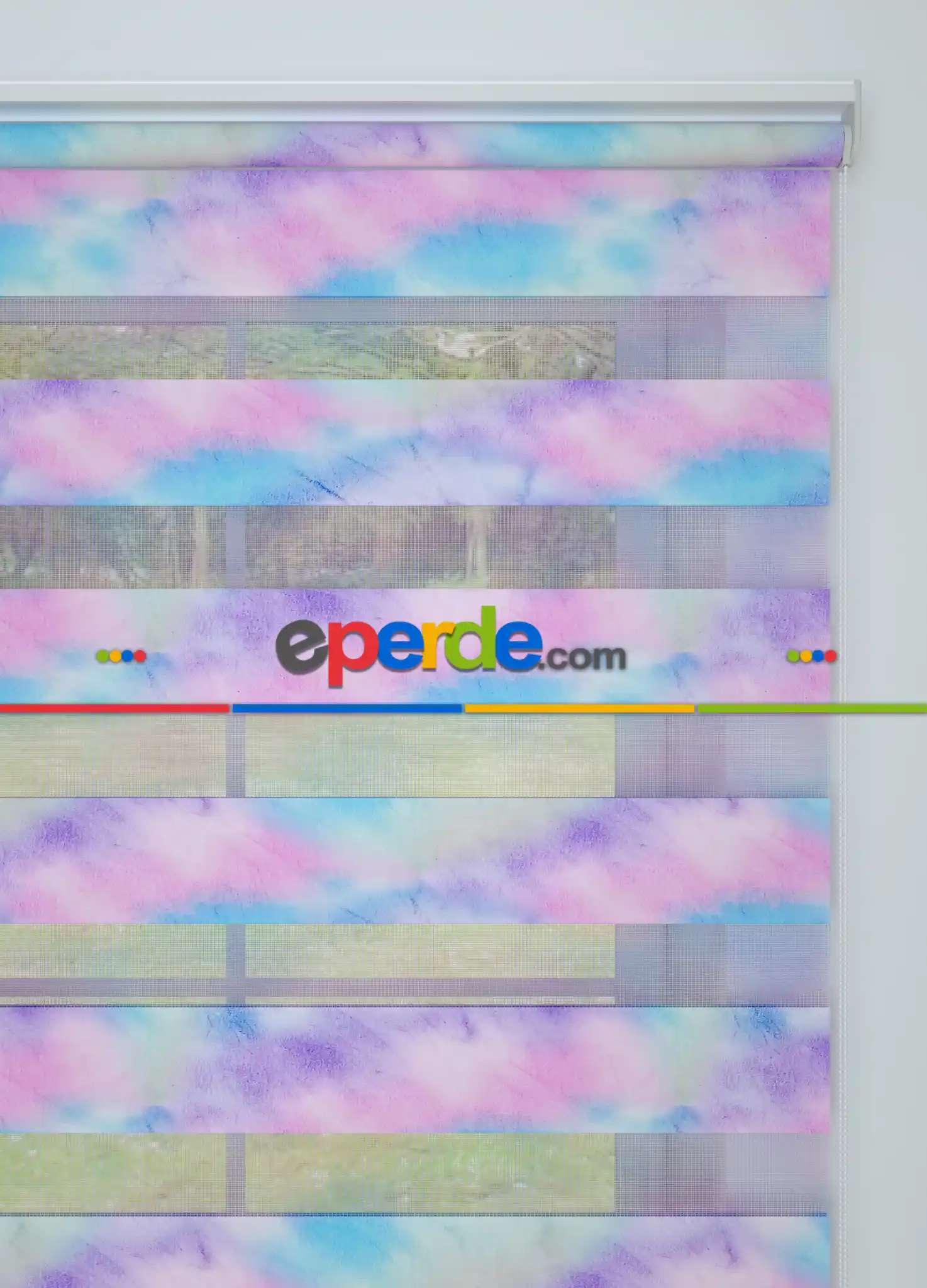 Genç Odası - Pembe Mavi Suluboya Desenli Baskılı Zebra Perde