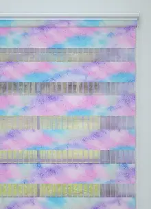 Genç Odası - Pembe Mavi Suluboya Desenli Baskılı Zebra Perde