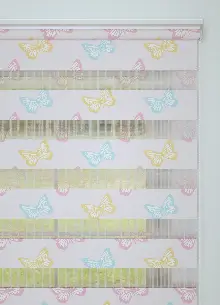 Açık Pembe Sarı Kelebek Desenli Baskılı Zebra Perde
