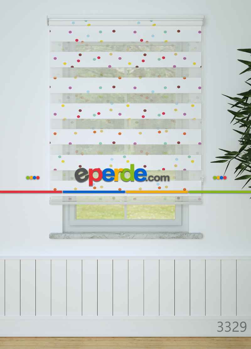 Mor Mint Puan Desenli Baskılı Zebra Perde