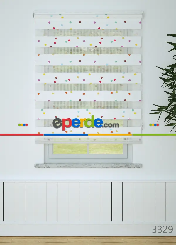 Bebek Odası - Mor Mint Puan Desenli Baskılı Zebra Perde