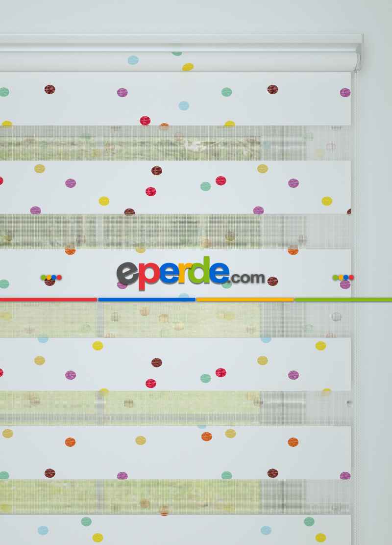 Mor Mint Puan Desenli Baskılı Zebra Perde