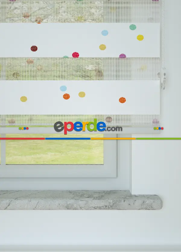 Bebek Odası - Mor Mint Puan Desenli Baskılı Zebra Perde