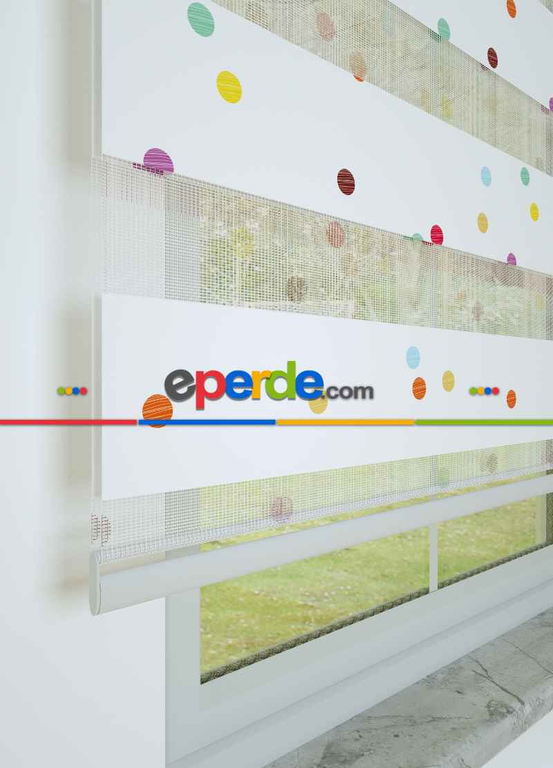 Mor Mint Puan Desenli Baskılı Zebra Perde