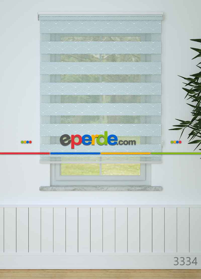 Bebek Odası - Soğuk Mavi Dalga Desenli Baskılı Zebra Perde