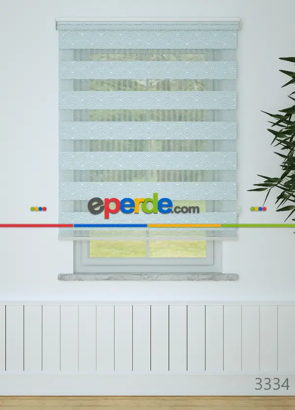 Bebek Odası - Soğuk Mavi Dalga Desenli Baskılı Zebra Perde