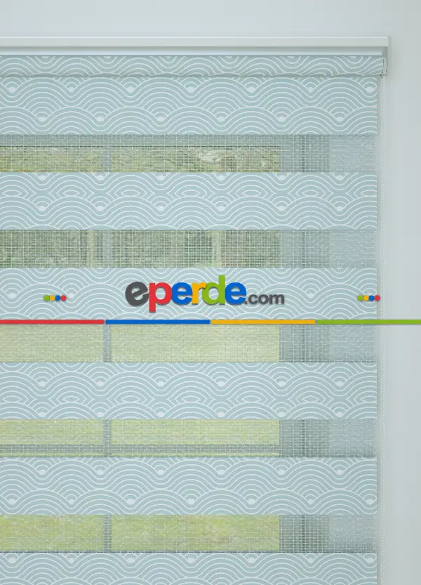 Bebek Odası - Soğuk Mavi Dalga Desenli Baskılı Zebra Perde