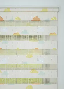 Çocuk Odası - Turuncu Mavi Bulut Ve Yağmur Desenli Baskılı Zebra Perde