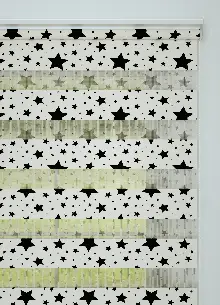 Siyah Yıldız Desenli Baskılı Zebra Perde