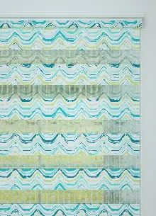 Turkuaz Dalga Desenli Baskılı Zebra Perde